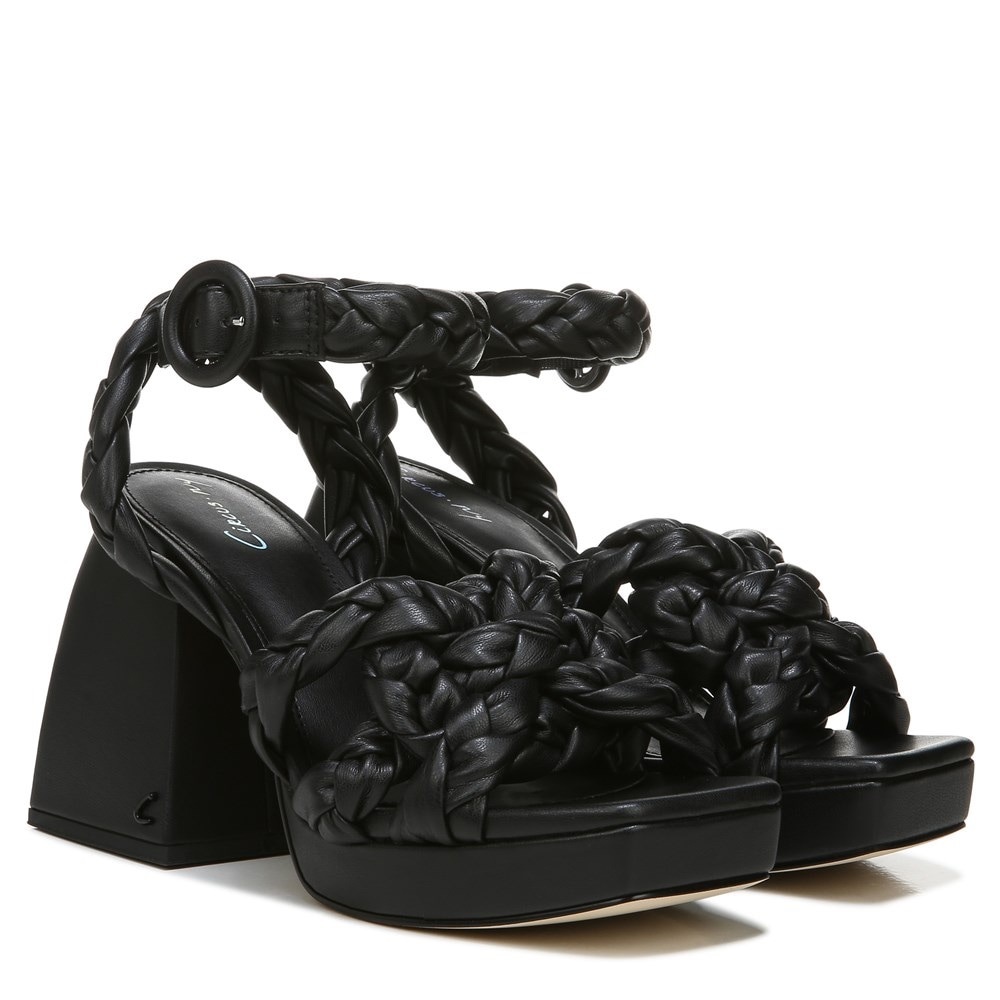 Circus Sam Edelman Black Mable Braided Block Heel Sandals Shoes Sz 7.5